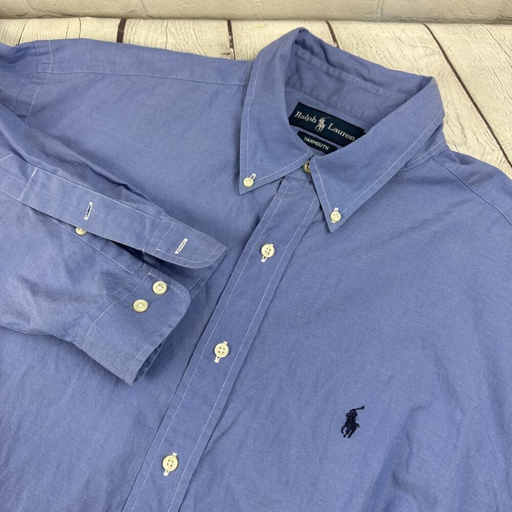 Ralph Lauren Shirt Mens Blue 17 34/35 Yarmouth Button Down Oxford Office Preppy